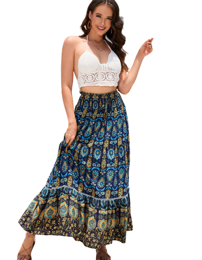 SHOPIQAT New Women's Bohemian Hollow Printed Patchwork Skirt - Premium from shopiqat - Just $8.600! Shop now at shopiqat